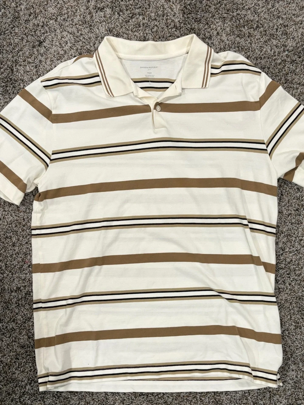 Banana Republic Cream and Brown Striped Men’s Polo